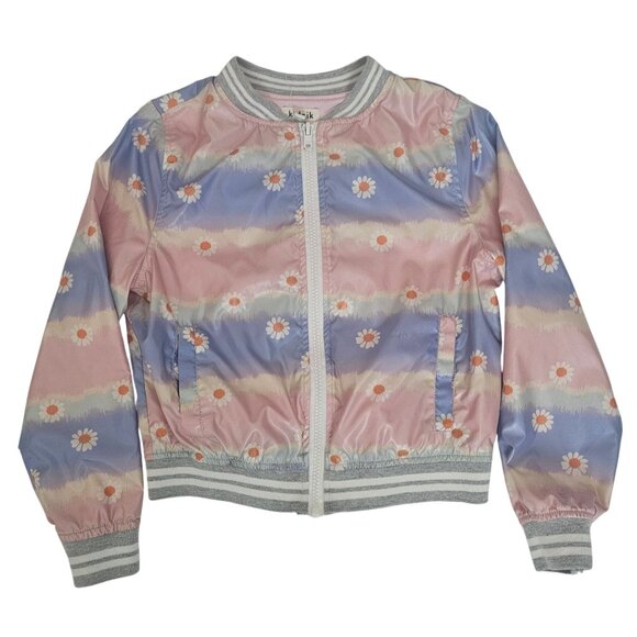 Kidpik Pink/Blue Daisy Floral Print Full Zip Bomber Jacket Size Small (7/8) - Picture 2 of 9